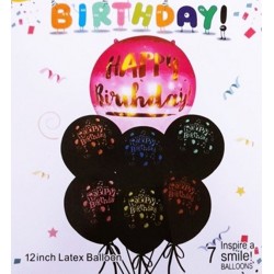 Комплект 6 броя черни балони с 1 брой 18" РОЗОВ фолио балон HAPPY BIRTHDAY