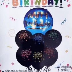Комплект 6 броя черни балони с 1 брой 18" СИН фолио балон HAPPY BIRTHDAY Комплект 6 броя черни балони с 1 брой 18" СИН фолио балон HAPPY BIRTHDAY