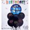 Комплект 6 броя черни балони с 1 брой 18" СИН фолио балон HAPPY BIRTHDAY